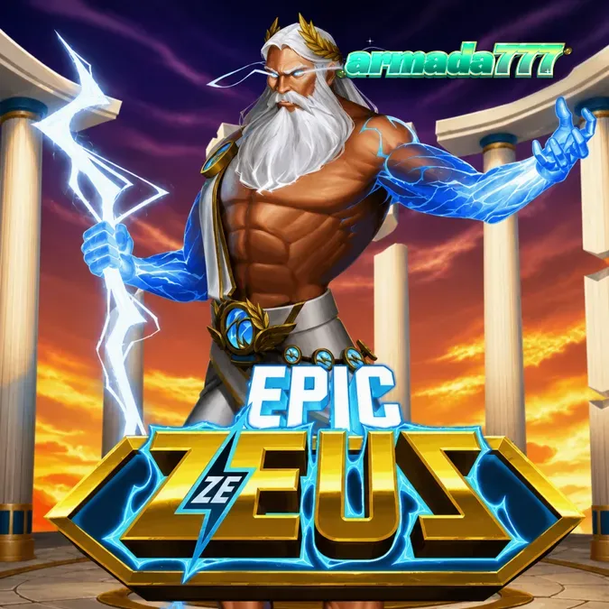 Tampilan visual grid 6x5 pada slot Epic Ze Zeus dengan elemen mitologi Yunani yang intens.
